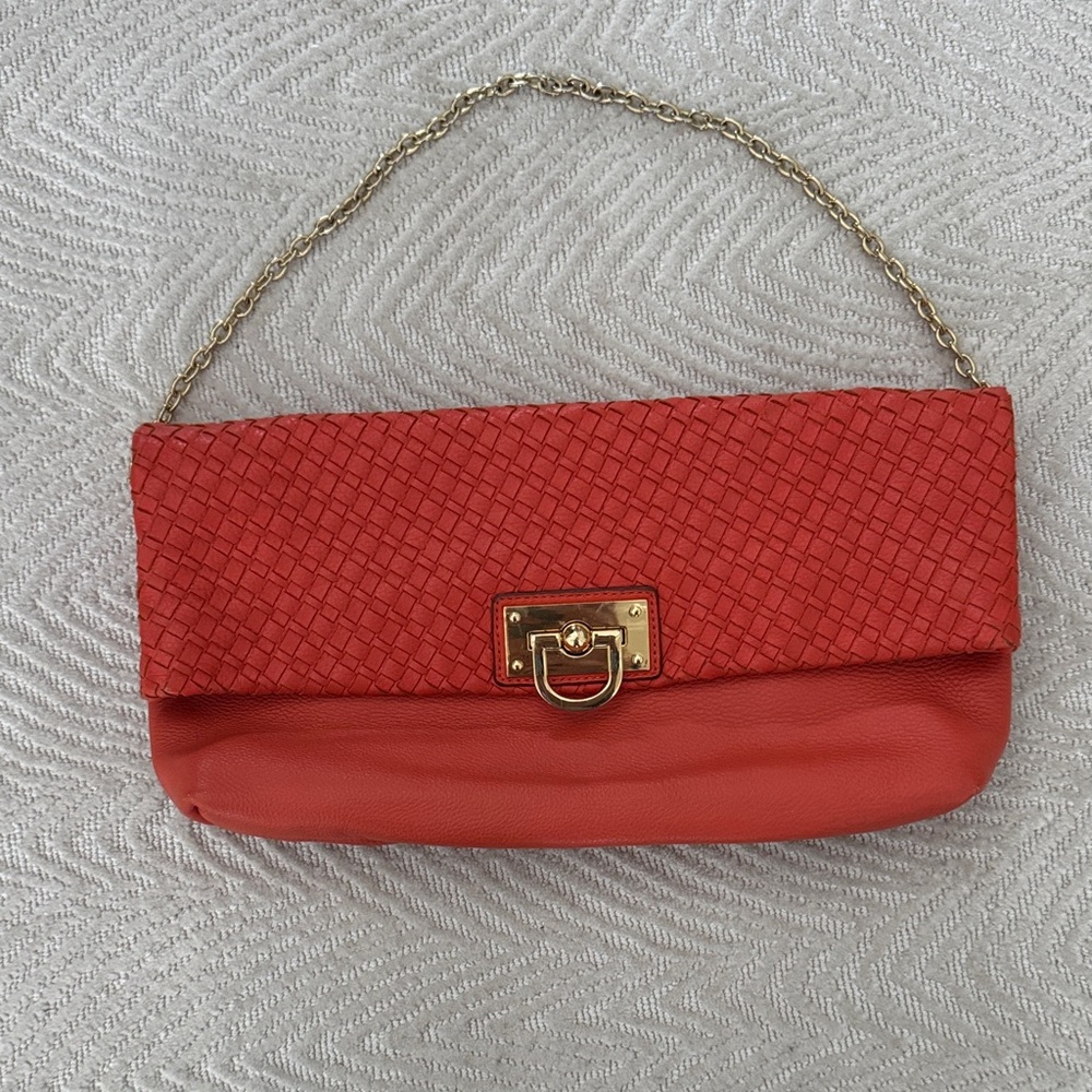 Banana Republic Woven Red Clutch with Gold Chain